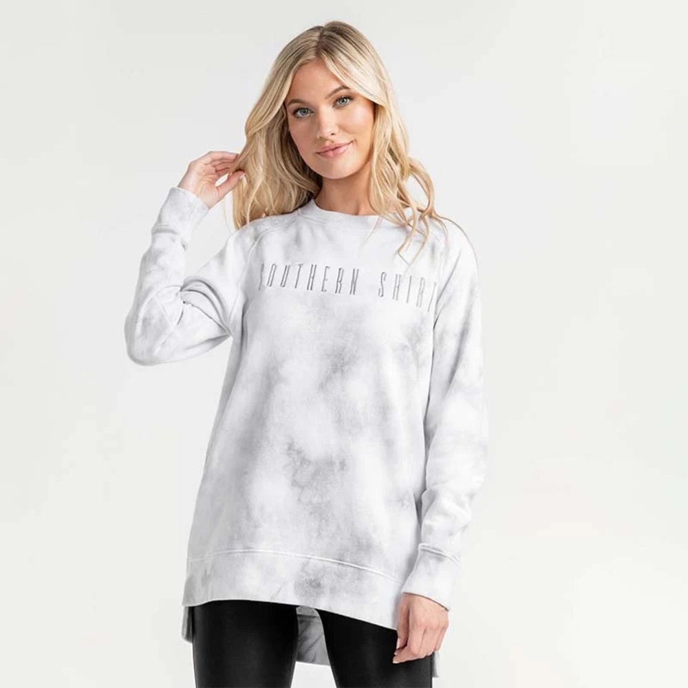 Southern Shirt Co. Gray White Tie Dye Velvety Crew Neck Sweatshirt L Large